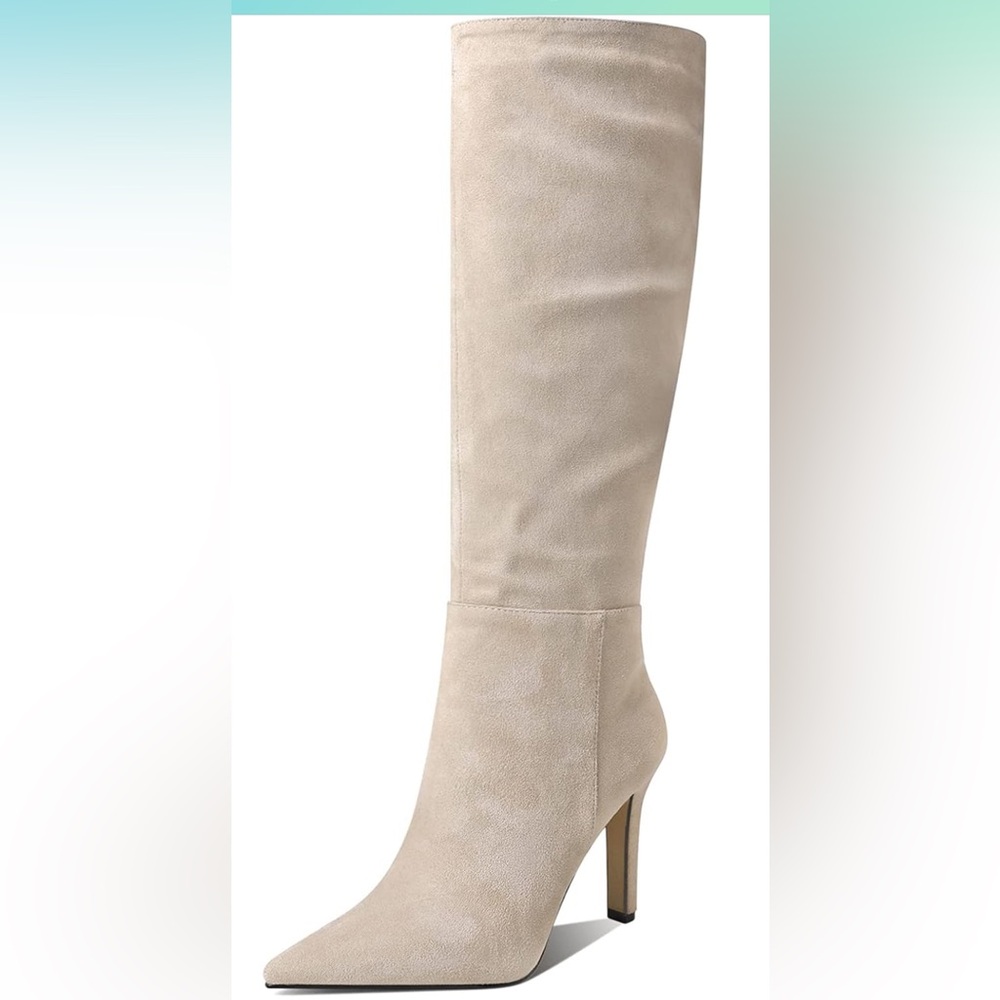 Pointed Toe Stitchcraft Slouchy Wide Calf Slip On Stiletto Knee High Boots